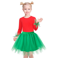 Girl Skirt Set Red Green Hawaii Luau Party Hula Dancing Size 4-10 Years