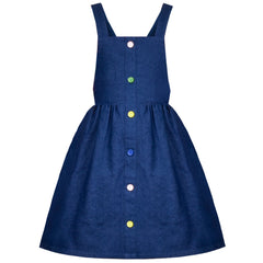 Girls Outfit Set 2 Piece Blue Suspender Denim Button Striped Tee Size 4-10 Years