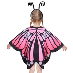 Girls Cloak Set 2 Piece Headband Pink Fairy Butterfly Cape Halloween Size 4-10 Years