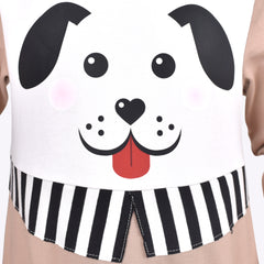Girls Dress Tee Beige Cartoon Dog Pocket Long Sleeve Casual Cotton Size 4-8 Years