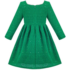 Girls Dress Green Tweed Christmas Pearl Sequin Wavy Long Sleeve Party Size 6-12 Years