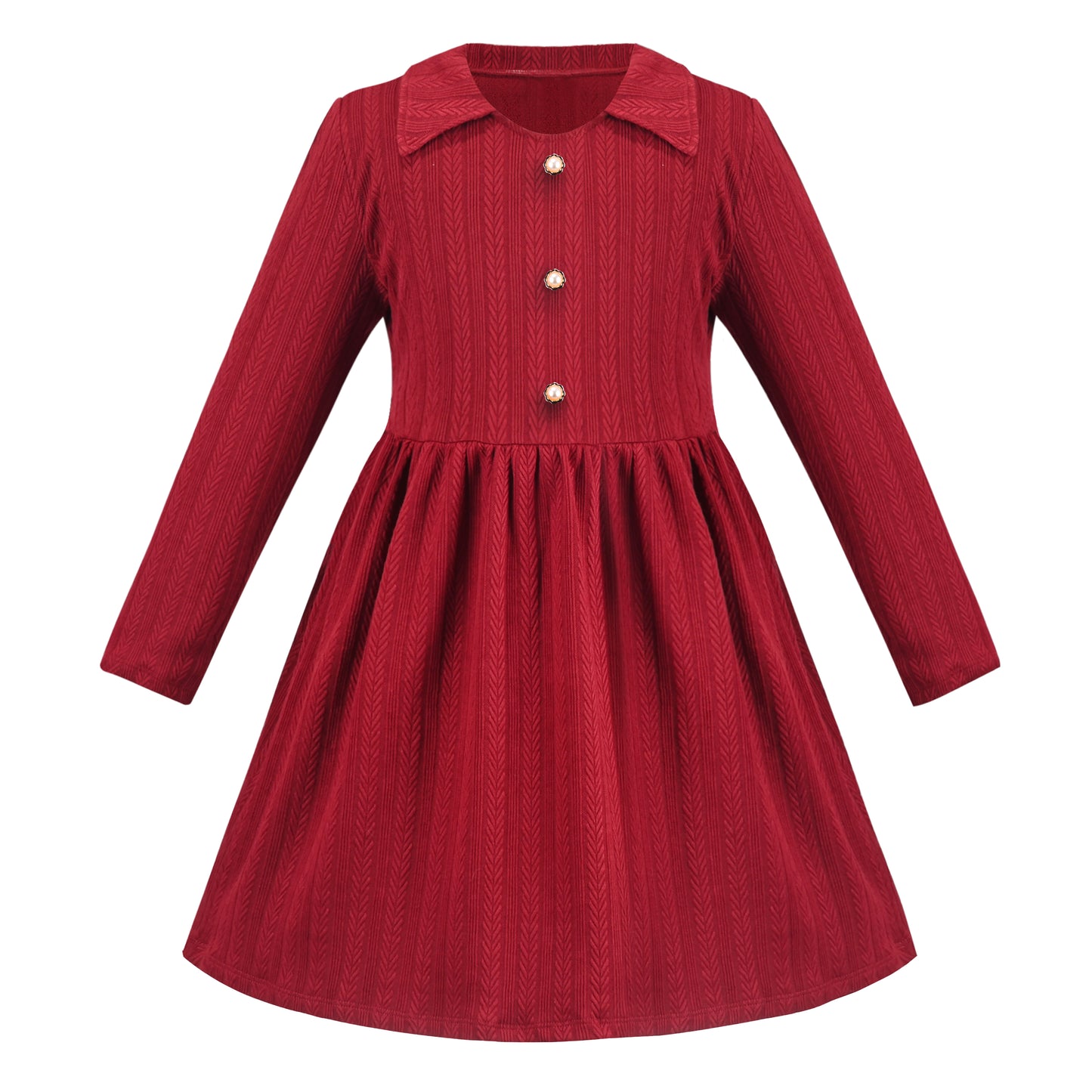 Girls Dress Christmas Stripe Pearl Vintage Party Holiday Long Sleeve Size 6-12 Years