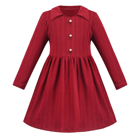 Girls Dress Christmas Stripe Pearl Vintage Party Holiday Long Sleeve Size 6-12 Years