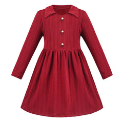 Girls Dress Red Christmas Stripe Pearl Vintage Party Holiday Long Sleeve Size 6-12 Years
