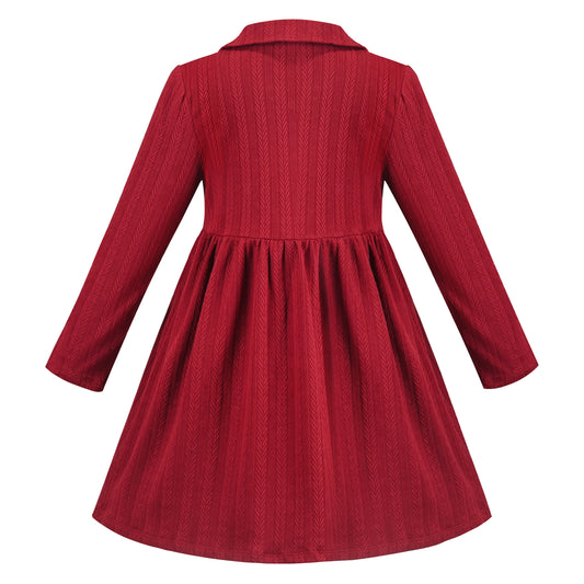 Girls Dress Christmas Stripe Pearl Vintage Party Holiday Long Sleeve Size 6-12 Years