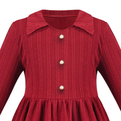 Girls Dress Red Christmas Stripe Pearl Vintage Party Holiday Long Sleeve Size 6-12 Years