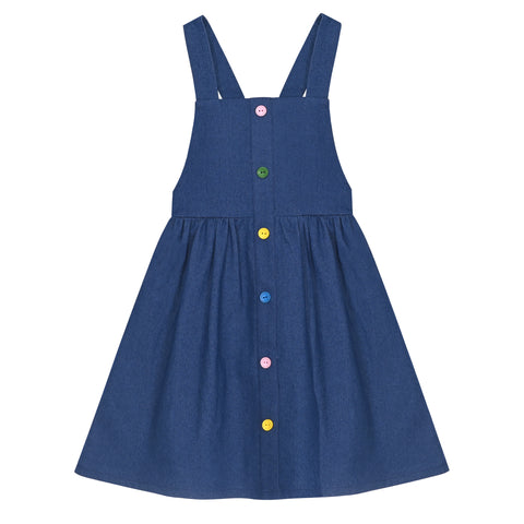 Girls Dress Blue Denim Suspender Strap Button Overall Jumpsuit Casual Size 4-10 Years