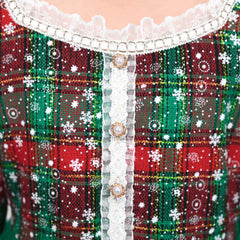 Girls Dress Red Green Plaid Checks Snowflake Pearl Tutu Christmas Holiday Size 6-12 Years
