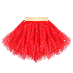 Girls Skirt Red Sparkle Ruffle Star Moon Pearl Ballet Tutu Tulle Size 4-12 Years