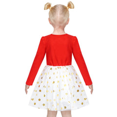 Girls Dress Red Merry Christmas Golden Polka Dot Reindeer New Year Party Size 4-8 Years