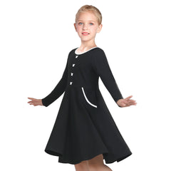 Girls Dress Black Butterfly Pocket French Vintage Long Sleeve Size 6-12 Years