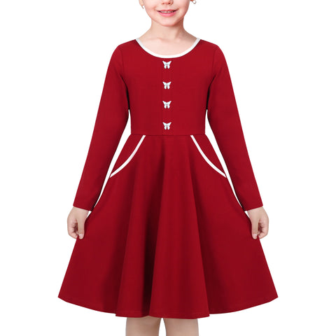 Girls Dress Red Butterfly Pocket French Classic Long Formal Size 6-12 Years