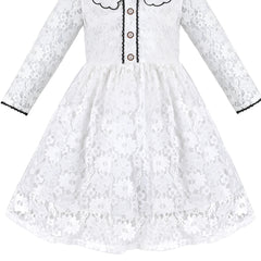 Girls Dress White Lace Floral Sailor Scallop Wedding Fairy Elegant Size 6-12 Years