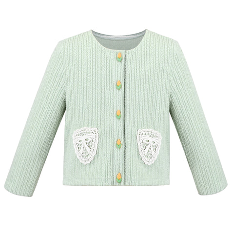 Girls Dress Green Lace Maize Corn Knit Cardigan Open Front Casual Size 4-10 Years