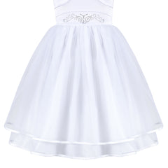Flower Girls Dress White Layered Tulle Party Pageant Wedding Princess Size 6-12 Years