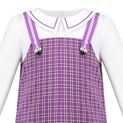 Girls Dress Purple Check Plaid Pencil Strap Overall School Casual Size 6-12 Years