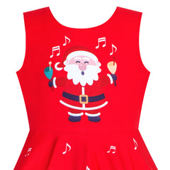 Girls Dress Red Santa Claus Printed Christmas Party Winter Holiday Size 4-14 Years