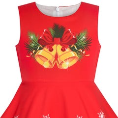 Girls Dress Red Snowflake Jingle Bell Christmas Party Holiday Size 4-14 Years