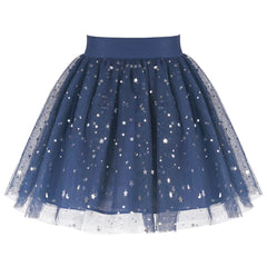 Girls Skirt Navy Blue Moon Star High Waist Sparkling Tutu Dance Tulle Size 4-12 Years