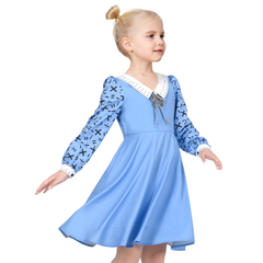 Girls Dress Blue Ruler Pattern Collar School Uniform Vintage Casual Daily Size 6-12 Years