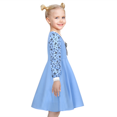 Girls Dress Blue Ruler Pattern Collar School Uniform Vintage Casual Daily Size 6-12 Years