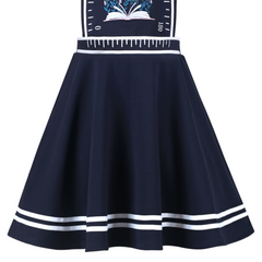 Girls Dress Blue Book Ruler Floral Spaghetti Strap Criss Cross School Size 4-12 Years