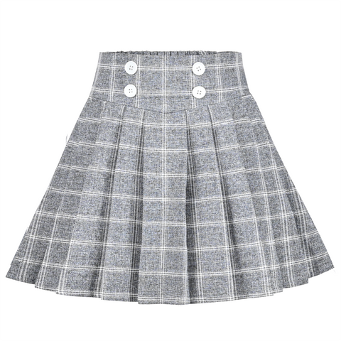 Girls Skirt Gray Grid Check Plaid Pleated School Tennis Casual Size 6-14 Years