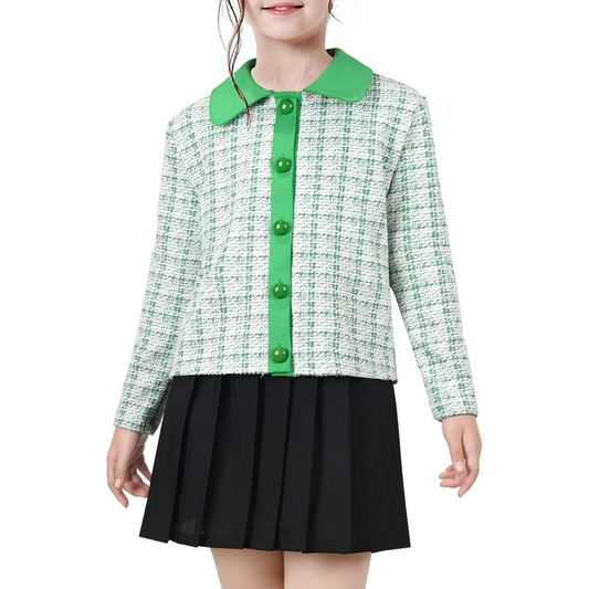 Girls Outfit Set 2 Piece Plaid Knit Cardigan Pleated Skirt Size 6-10 Years