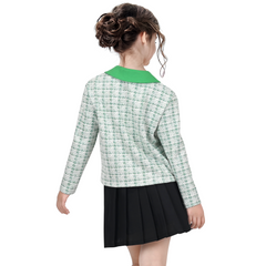 Girls Outfit Set 2 Piece Green Plaid Knit Cardigan Pleated Skirt Size 6-10 Years