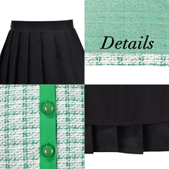 Girls Outfit Set 2 Piece Green Plaid Knit Cardigan Pleated Skirt Size 6-10 Years