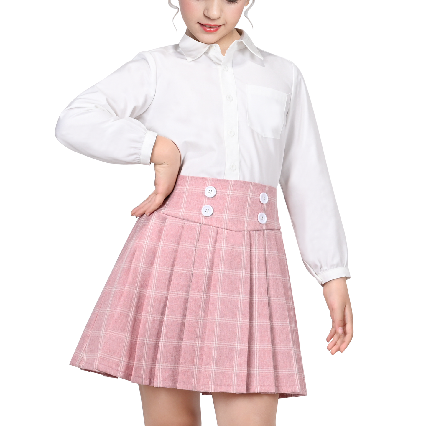 Girls Skirt Set Shirt Grid Plaid Pleated School Tennis Casual Size 4-14 Years