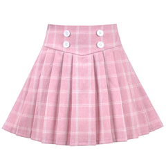 Girls Skirt Set White Shirt Pink Grid Plaid Pleated School Tennis Casual Size 6-14 Years