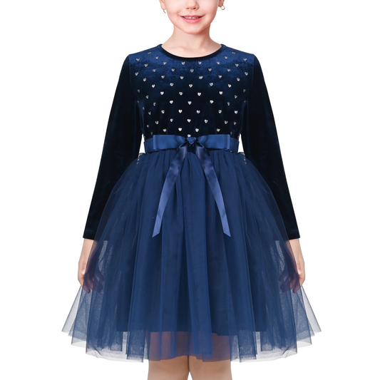 Girls Dress Heart Tulle Party Velvet Holiday Winter Warm Party Size 4-12 Years