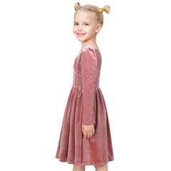 Girls Dress Pink Velvet Vintage Pearl Long Sleeve Holiday Winter Size 6-12 Years