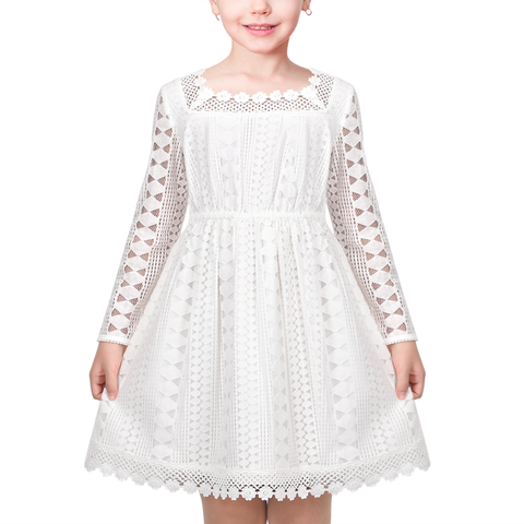 Flower Girls Dress White Lace Square Party Pageant Wedding Vintage Formal Size 6-12 Years
