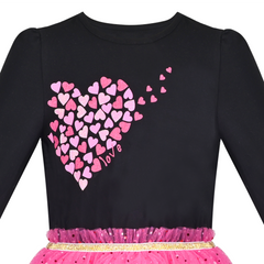 Girls Dress Black Heart Pink Sequin Tulle Valentine's Day Dress Size 5-10 Years