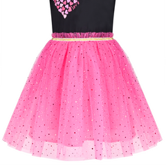Girls Dress Black Heart Pink Sequin Tulle Valentine's Day Dress Size 5-10 Years