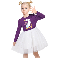 Girls Dress Purple Easter Bunny Egg Hunt Heart Party Long Sleeve Size 4-8 Years