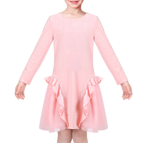 Girls Dress Pink Knit Plaid Ruffle Casual Warm Sweater Long Sleeve Size 6-12 Years