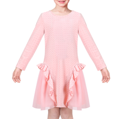 Girls Dress Pink Knit Plaid Ruffle Casual Warm Sweater Long Sleeve Size 6-12 Years