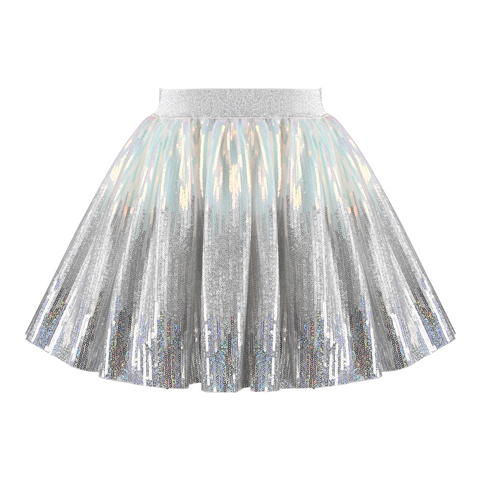 Girls Skirt Silver Gradient Metallic Elastic Sequin Tutu Ballet Size 2-8 Years