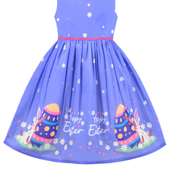 Girls Dress Purple Easter Rabbit Egg Daisy Flower Spring Sundress Size 6-12 Years