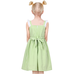 Girls Dress Green White Checkered Ruffle Tank Sundress Classic Casual Size 4-8 Years