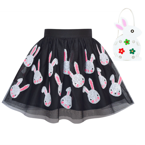 Girls Skirt Egg Hunting Bag Black Easter Hunter Rabbit Bunny Spring Size 2-10 Years