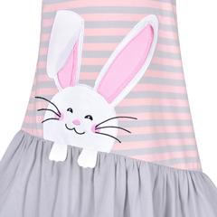 Girls Dress 2 Piece Egg Hunting Bag Gray Easter Bunny Striped Size 3-7 Years