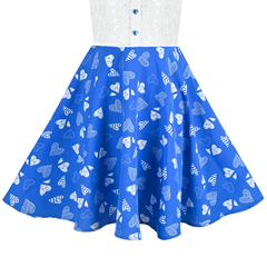 Girls Dress Blue Lace Heart Button Pearl Elegant Princess Party Pageant Size 7-14 Years