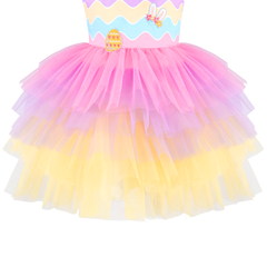 Girls Dress Rainbow Layered Tier Tulle Easter Egg Hunting Bunny Party Size 3-8 Years