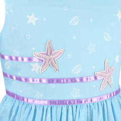 Girls Dress Blue Sea Mermaid Starfish Cartoon Summer Casual Sleeveless Size 4-12 Years