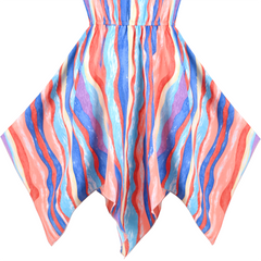 Girls Dress Multicolor Tie Dye Striped Hanky Hem Watercolor Party Beach Size 7-14 Years