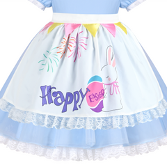 Girls Dress Blue Easter Egg Hunting Maid Lace Apron Alice Vintage Spring Size 4-8 Years